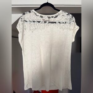 Dantelle White Lace Yoke Short Sleeve Blouse